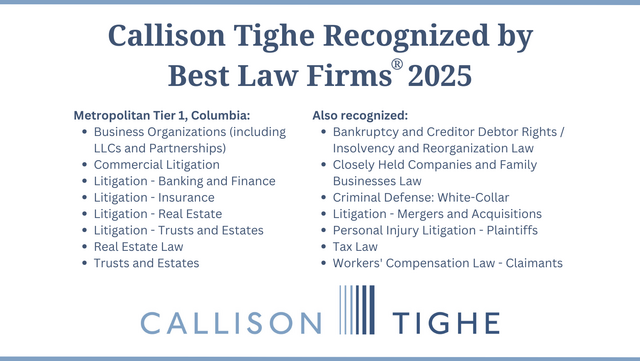 Best Law Firms again names Callison Tighe & Robinson to top tier in Columbia